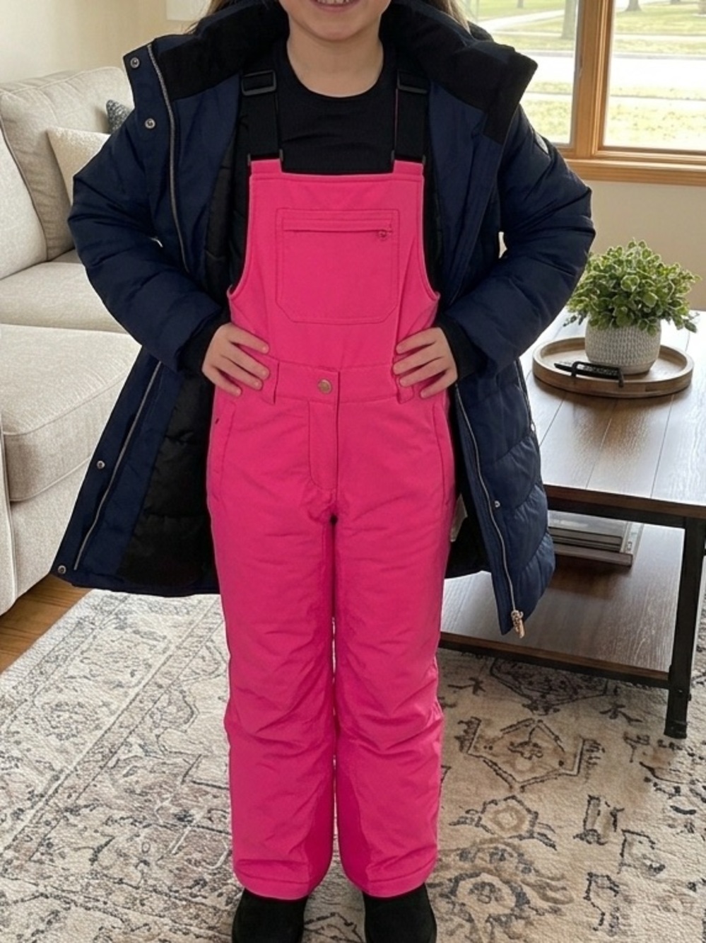 Bright pink One Piece ski bib kids size 14/XL